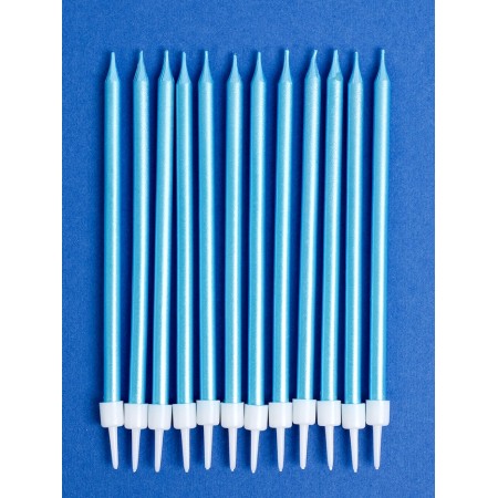 Candles for the cake "Royce", 12 pcs, blue metallic-1