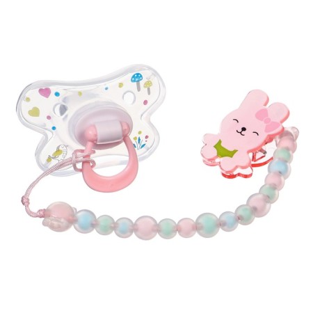 Nipple set - a dummy with a holder, SL, ORTD +12 months, with a cap "Bunny", pink-1