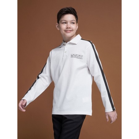 Polo for a boy with a long sleeve Pelican, height 122 cm, milk color