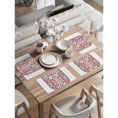 A set of napkins for setting the Ukrainian Ornament table, rectangular, rounded edges, size 30x46 cm, 4 pcs