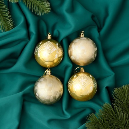 Set of balls plastic D-5.5 cm, 4 pcs "New Year's Fun" rhombus flower, gold