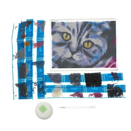 Diamond mosaic with full filling on the canvas "Cat", 15 x 21 cm-2