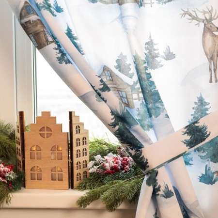 A set of curtains for a kitchen with Forest Animals 145x180cm-2 pcs., Gabardin-1