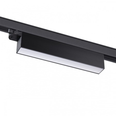 The lamp is a three -phase track LED Novotech. Iter, 18W, LED, 79x323x36 mm, black color