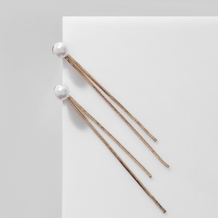 Earrings with pearls "chains" bead, white color in gold