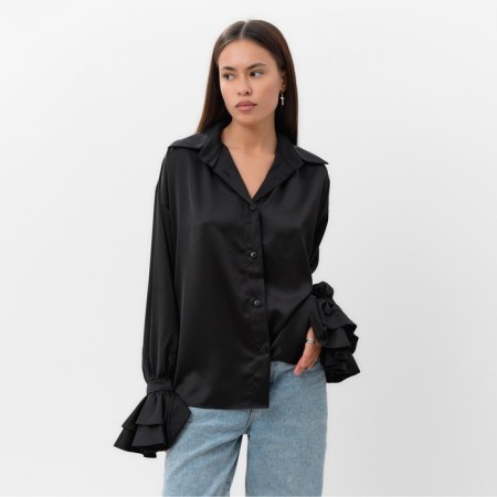 Women's silk blouse with mists mist, size 42, black