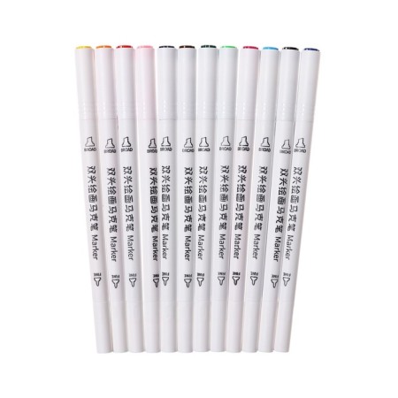 A set of markers, 12 colors, bilateral, bullet and mowed tips-2