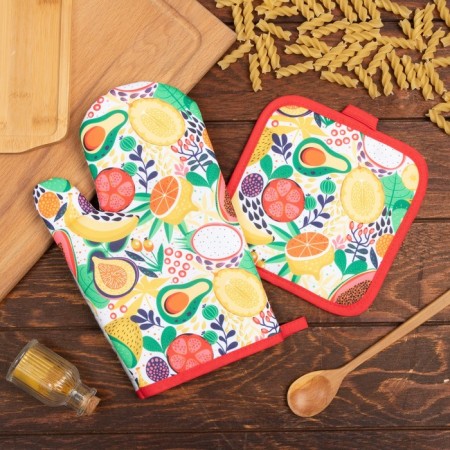 Kitchen set (2 objects) of the “fruits” shares, a bag 17x17 cm, mittens 26x16 cm, 100% p/e