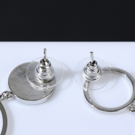 Earrings with mother -of -pearl "Magic" circle and ring, white color in silver-1