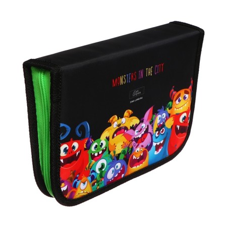 Penal 3 sections, tab inside, 140 x 210 x 40 mm, fabric, calligrata top block "monsters"-3