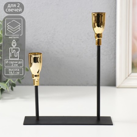 Summary Metal for 2 candles "Achilles" black with gold 15.5x6x18.5 cm