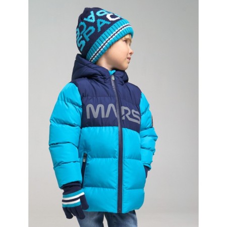 Knitted set for a boy: hat and gloves, size 52-3