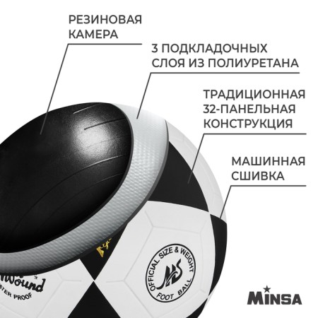 Ball football minsa, PU, ​​machine stitching, 32 panels, p. 5-2