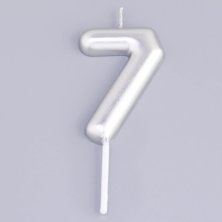 Candle in the Cake "European", number "7", 6 cm, silver-2