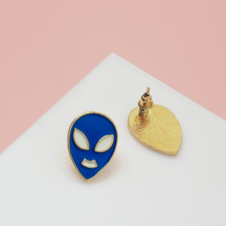 Earrings "aliens", the color is blue-white in gold-1