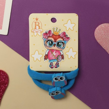 Hair gum "Melody" (set 2 pcs) owl, 4 cm, blue