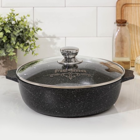 Form "granite Black" Induction Pro, 4 l, d = 28cm, glass cover, anti -stick coating, induction, black color