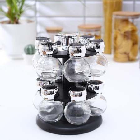 Set for glass spices on the stand "Babble", 18 × 18 × 22 cm, 12 pcs-1