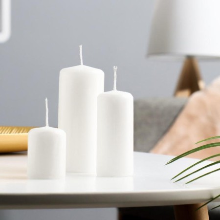 Set of candles - cylinders, set 3 pcs, white (4x5 cm, 4x9 cm, 5x11.5 cm)-1