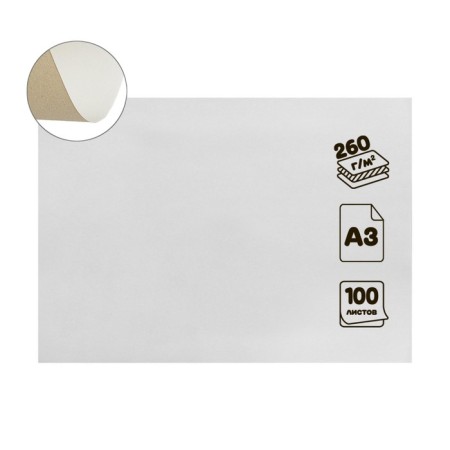 Cardboard chrome-ersatz A3 (30x42cm), 100 sheets, 260 g/m2, "Ladoga" Non-Milled, 0.35 mm