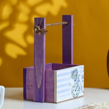 Wooden Kashpo, 15 × 12 × 8.5 (25) cm "Paul and love. Provence, bicycle", with print-1
