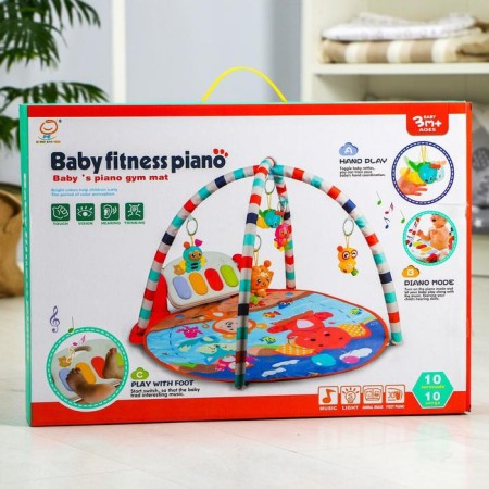 Developing rug "baby game", with a piano, round, pink-7