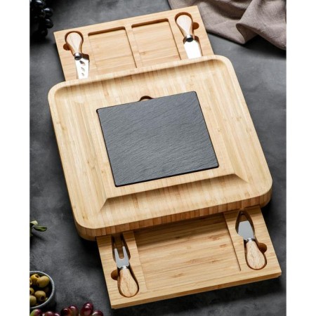 Set for the supply of cheese "Maasdam", 4 knives, bamboo, shale board-1