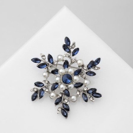 Brooch "Flower" polar, white-blue color in silver