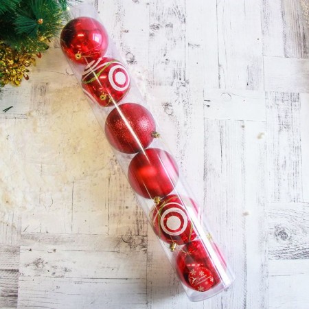 Set of balls plastic D-10 cm, 6 pcs "Assorted circles" red-1