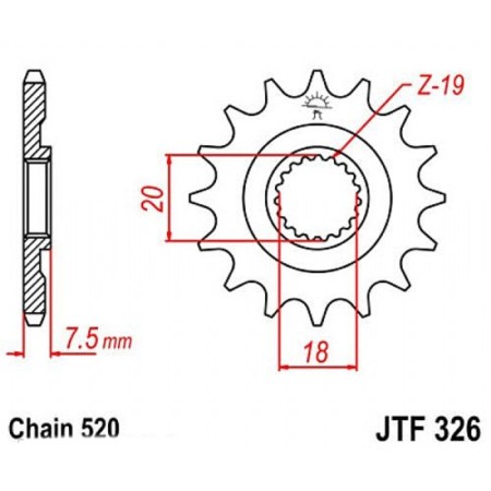 Front star, host JTF326, steel, chain 520, 12 teeth