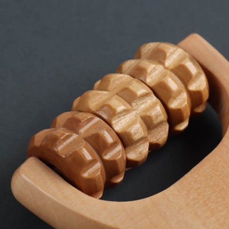Roller massage, wooden, with a pen, universal, 14.5 × 8 × 3 cm, 3 drums-3