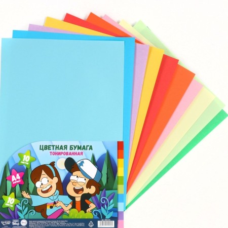Tinted paper, A4, 10 sheets, 10 colors, non -stated, bilateral, in a package, 80 g/m², gravity farm-4