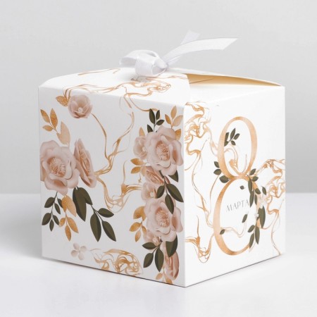 Gift folding box, packaging, “March 8, gold”, 12 x 12 x 12 cm-2