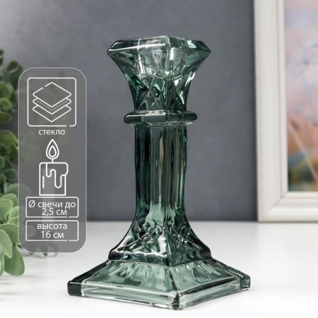 Glass of Glass for 1 candle "Rectangular column" green transparent 16x8.6x8.6 cm