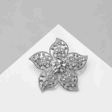 Brooch "Flower" Five -Paceline, white color in silver-2