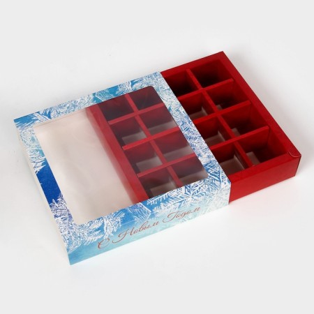 New Year. Box under 16 sweets "bullfinch", 17.7x17.7x3.8 cm, confectionery packaging-4