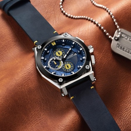 Men's watch, D-4.7 cm, with chronograph, 3 atm, luminous, blue-3