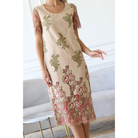 Women's dress, size 44, beige color, red-8