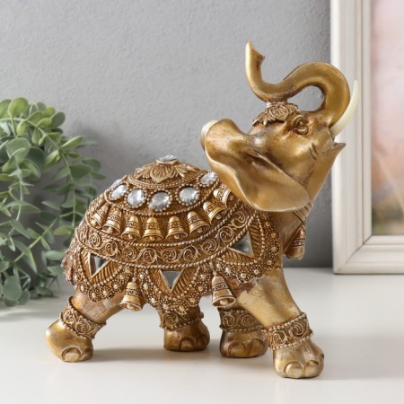 Souvenir Polystone "Elephant in the Golden Popon with Rhilizes" MIX 20x10x21 cm-4