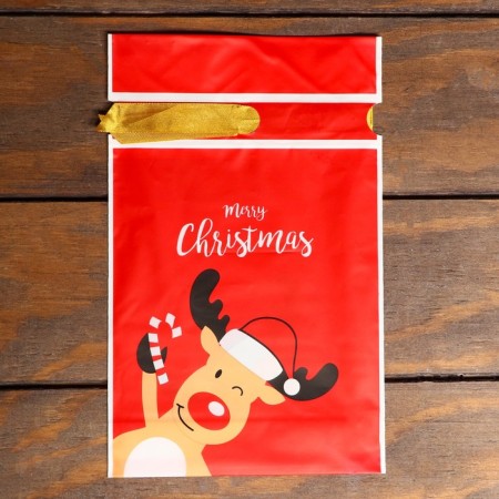 Polyethylene gift package "Deer", with ties, 15*23cm-2