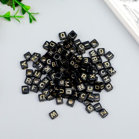 Beads for creativity plastic "English letters on a cube" Black-gold set 20 grams 0.6x0.6 cm 5194