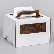 Box for cake 2 windows, with handles, white, 28 x 28 x 20 cm