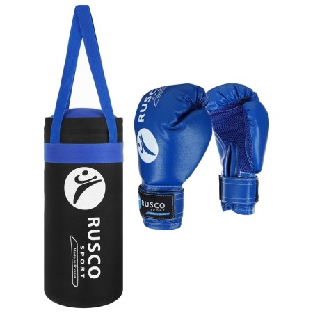 Boxing set for beginners ruscosport: bag, gloves, 4 ounces, black/blue color