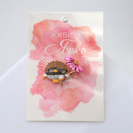 Brooch "Hedgehog with Flower", colored in gold-3
