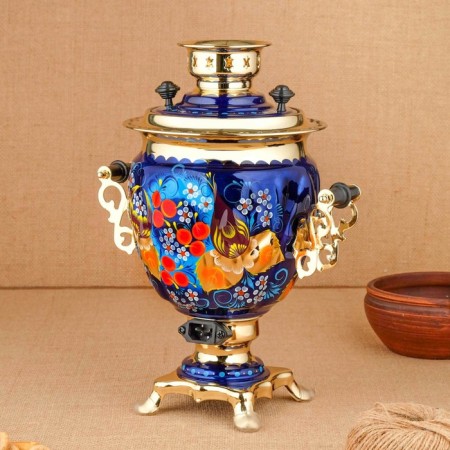 Set "Bird on the blue", sturdy, 3 objects, a samovar 3 l, a teapot 0.7 l, tray-4