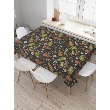 Tables on the table “Leaves on a dark background”, rectangular, oxford, size 145x180 cm