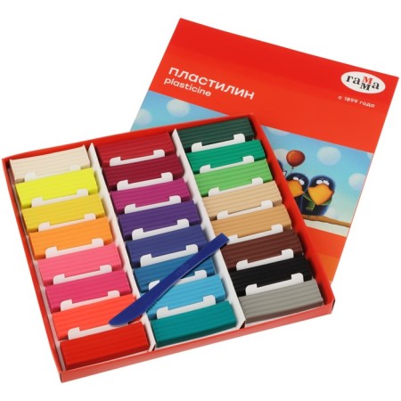 Plasticine, 24 colors, 480g, gamma "cartoons", with stack, cardboard packaging (371595)
