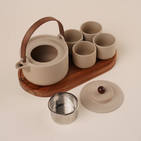 Tea service ceramic SL Home "Stone Forest", 6 items: 4 cups 100 ml, kettle 650 ml, stand 30 × 16 cm-6