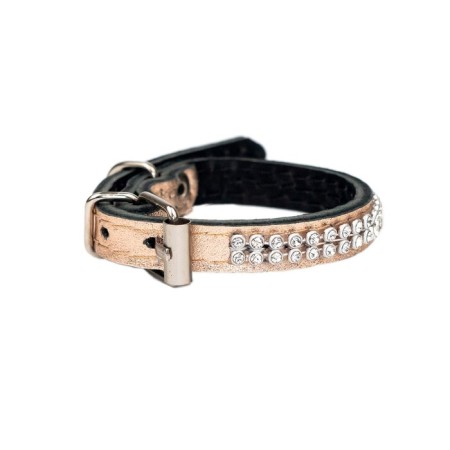 The collar is two-layer leather with rhinestones, width 1 cm, Osh 16-22 cm, pink-1