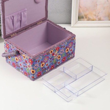 Casket for needlework "Drawn flowers on blue" 19x26x14.5 cm-3